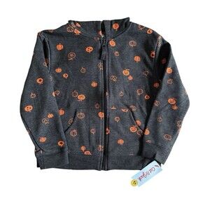 Cat & Jack Girls' Pumpkin Halloween Fleece Zip-Up Sweatshirt Size XSmall 4-5 NWT
